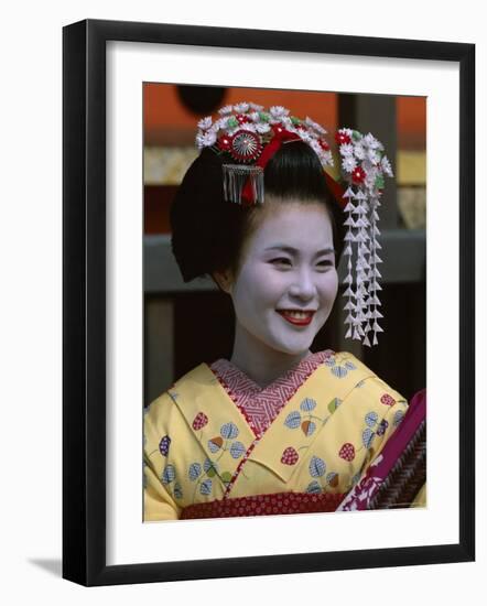 Apprentice Geisha (Maiko), Woman Dressed in Traditional Costume, Kimono, Kyoto, Honshu, Japan-null-Framed Photographic Print