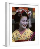 Apprentice Geisha (Maiko), Woman Dressed in Traditional Costume, Kimono, Kyoto, Honshu, Japan-null-Framed Photographic Print