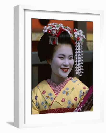 Apprentice Geisha (Maiko), Woman Dressed in Traditional Costume, Kimono, Kyoto, Honshu, Japan-null-Framed Photographic Print