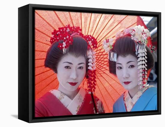 Apprentice Geisha (Maiko), Women Dressed in Traditional Costume, Kimono, Kyoto, Honshu, Japan-null-Framed Stretched Canvas