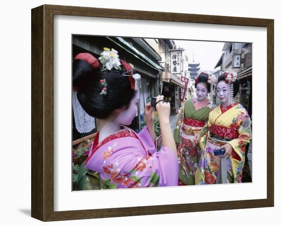 Apprentice Geisha (Maiko), Women Dressed in Traditional Costume, Kimono, Kyoto, Honshu, Japan-null-Framed Premium Photographic Print
