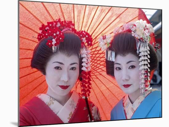 Apprentice Geisha (Maiko), Women Dressed in Traditional Costume, Kimono, Kyoto, Honshu, Japan-null-Mounted Photographic Print