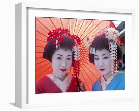 Apprentice Geisha (Maiko), Women Dressed in Traditional Costume, Kimono, Kyoto, Honshu, Japan-null-Framed Photographic Print