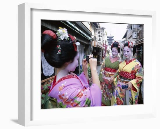 Apprentice Geisha (Maiko), Women Dressed in Traditional Costume, Kimono, Kyoto, Honshu, Japan-null-Framed Photographic Print