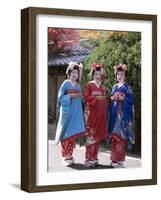 Apprentice Geisha (Maiko), Women Dressed in Traditional Costume, Kimono, Kyoto, Honshu, Japan-null-Framed Photographic Print