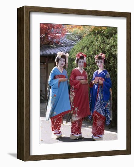 Apprentice Geisha (Maiko), Women Dressed in Traditional Costume, Kimono, Kyoto, Honshu, Japan-null-Framed Photographic Print