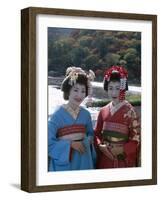 Apprentice Geisha (Maiko), Women Dressed in Traditional Costume, Kimono, Kyoto, Honshu, Japan-null-Framed Photographic Print