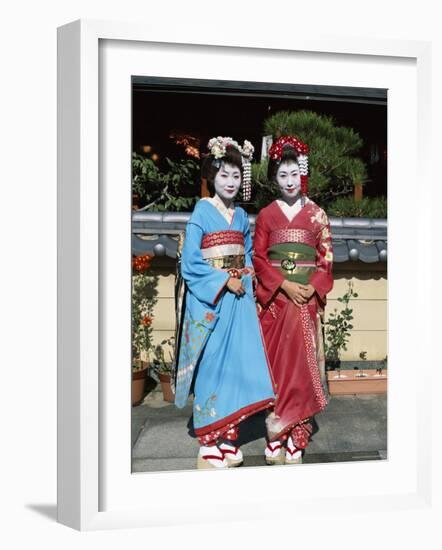 Apprentice Geisha (Maiko), Women Dressed in Traditional Costume, Kimono, Kyoto, Honshu, Japan-null-Framed Photographic Print