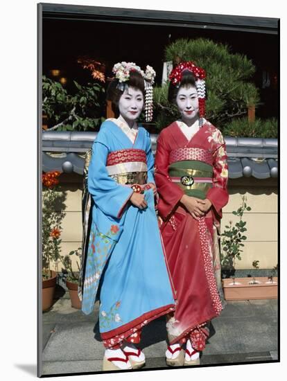 Apprentice Geisha (Maiko), Women Dressed in Traditional Costume, Kimono, Kyoto, Honshu, Japan-null-Mounted Photographic Print