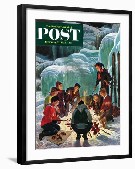 "Apres Ski Bonfire" Saturday Evening Post Cover, February 23, 1952-John Clymer-Framed Giclee Print