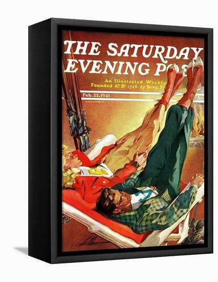 "Apres Ski," Saturday Evening Post Cover, February 22, 1941-Ski Weld-Framed Stretched Canvas