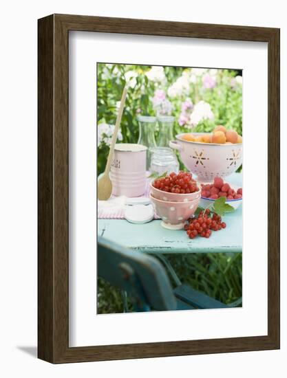 Apricots, Berries and Jam Jars on Garden Table-Eising Studio - Food Photo and Video-Framed Photographic Print