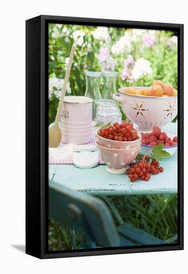 Apricots, Berries and Jam Jars on Garden Table-Eising Studio - Food Photo and Video-Framed Stretched Canvas