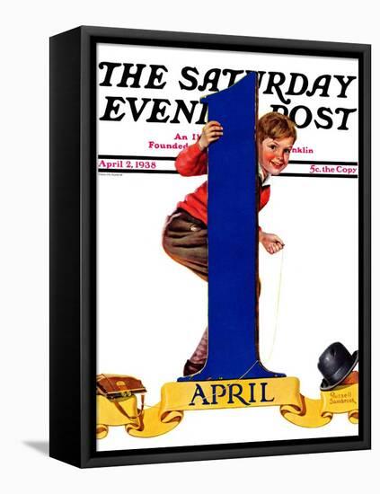 "April Fool's Day," Saturday Evening Post Cover, April 2, 1938-Russell Sambrook-Framed Stretched Canvas