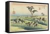 April Horse Fair, Chiryu, C. 1833-Utagawa Hiroshige-Framed Stretched Canvas