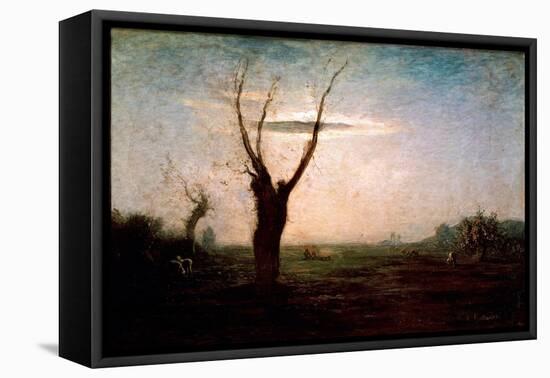 April Landscape of Late Winter with a Tree Still without Leaves. Painting Of” Antonio Fontanesi (18-Antonio Fontanesi-Framed Stretched Canvas