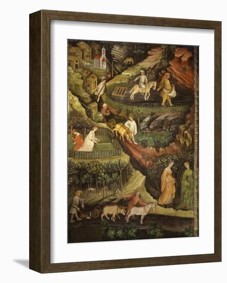 April or Aries with Ploughing with Oxen, Women in Garden and Rabbits in Forest-Venceslao-Framed Giclee Print