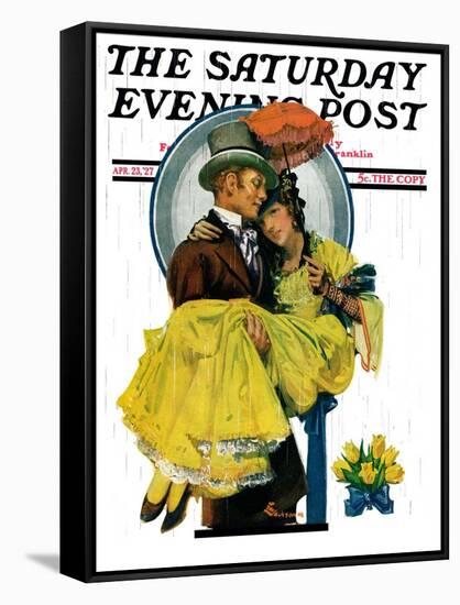 "April Shower," Saturday Evening Post Cover, April 23, 1927-Elbert Mcgran Jackson-Framed Stretched Canvas