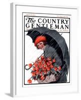 "April Showers and Basket of Flowers," Country Gentleman Cover, April 26, 1924-E. Troth-Framed Giclee Print
