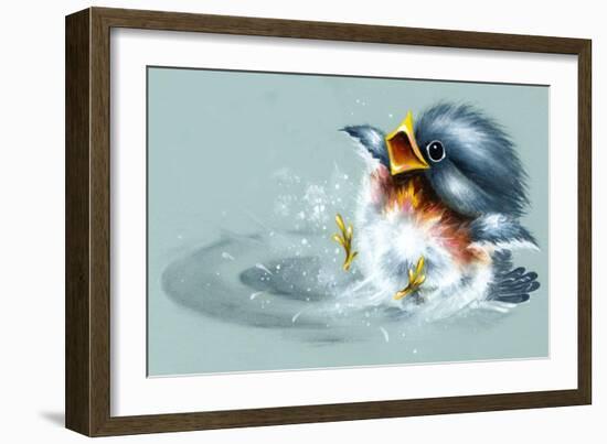 April Showers - Bird Puddle-Peggy Harris-Framed Giclee Print