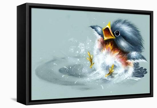 April Showers - Bird Puddle-Peggy Harris-Framed Stretched Canvas