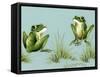 April Showers - Frogs with Grass-Peggy Harris-Framed Stretched Canvas