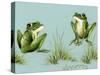 April Showers - Frogs with Grass-Peggy Harris-Stretched Canvas