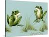 April Showers - Frogs with Grass-Peggy Harris-Stretched Canvas