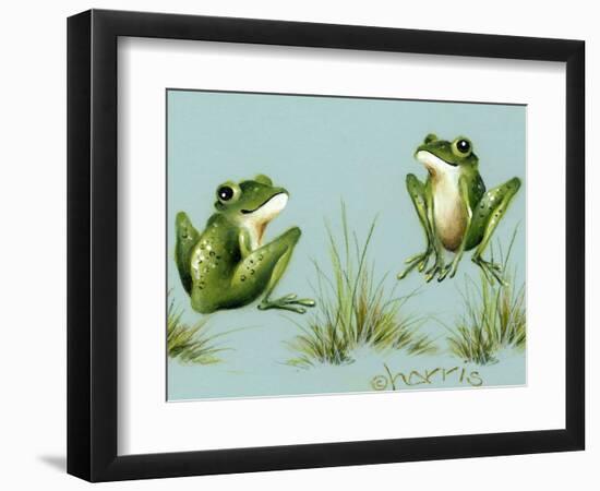 April Showers - Frogs with Grass-Peggy Harris-Framed Premium Giclee Print