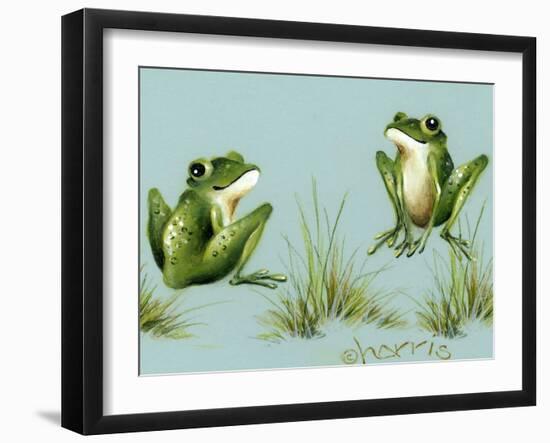 April Showers - Frogs with Grass-Peggy Harris-Framed Giclee Print