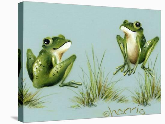 April Showers - Frogs with Grass-Peggy Harris-Stretched Canvas