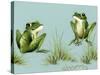 April Showers - Frogs with Grass-Peggy Harris-Stretched Canvas