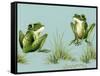 April Showers - Frogs with Grass-Peggy Harris-Framed Stretched Canvas