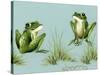 April Showers - Frogs with Grass-Peggy Harris-Stretched Canvas