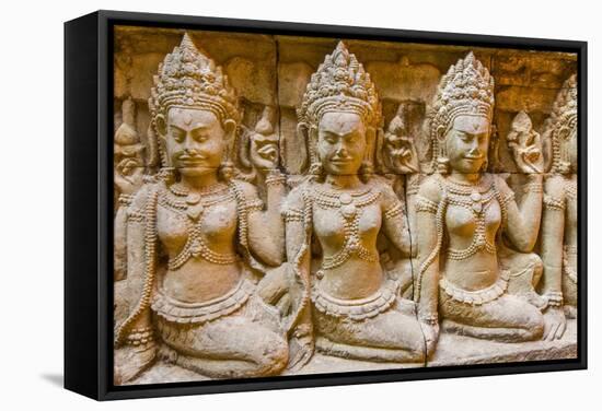Apsara Carvings in the Leper King Terrace in Angkor Thom-Michael Nolan-Framed Stretched Canvas