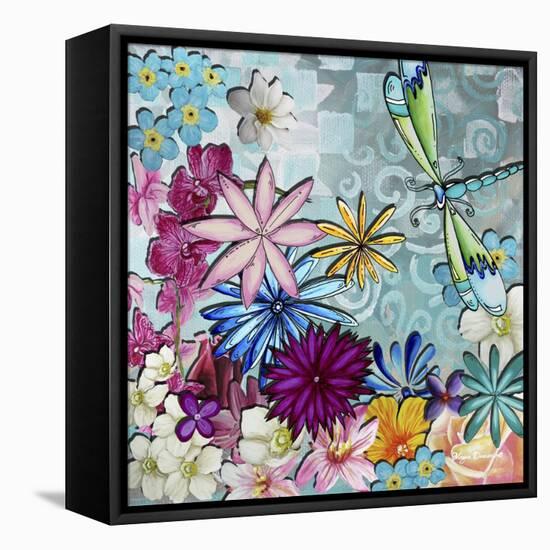 Aqua Brown Background Floral-Megan Aroon Duncanson-Framed Stretched Canvas