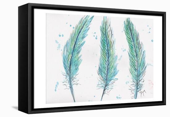 Aqua Feathers-Beverly Dyer-Framed Stretched Canvas