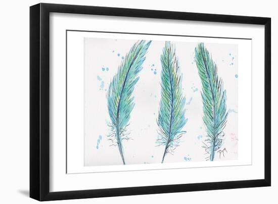 Aqua Feathers-Beverly Dyer-Framed Art Print