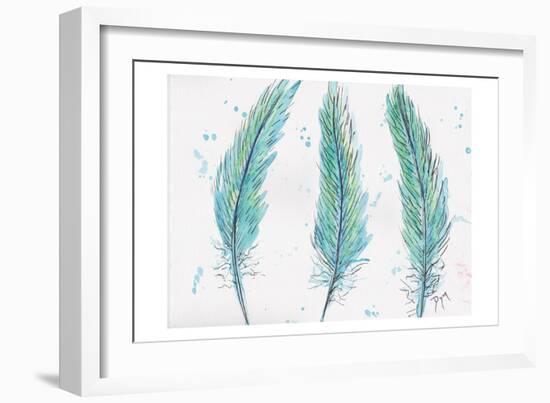 Aqua Feathers-Beverly Dyer-Framed Art Print