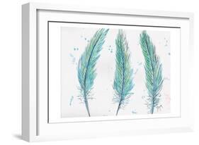 Aqua Feathers-Beverly Dyer-Framed Art Print