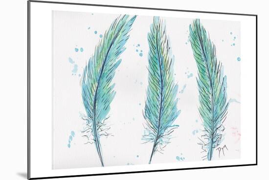 Aqua Feathers-Beverly Dyer-Mounted Art Print