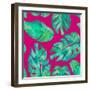 Aqua Leaves On Pink-Kat Papa-Framed Art Print