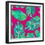 Aqua Leaves On Pink-Kat Papa-Framed Art Print