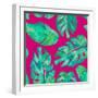 Aqua Leaves On Pink-Kat Papa-Framed Art Print