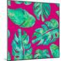 Aqua Leaves On Pink-Kat Papa-Mounted Art Print