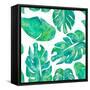 Aqua Leaves On White-Kat Papa-Framed Stretched Canvas