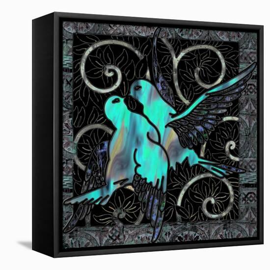 Aqua Lovebirds-Mindy Sommers-Framed Stretched Canvas