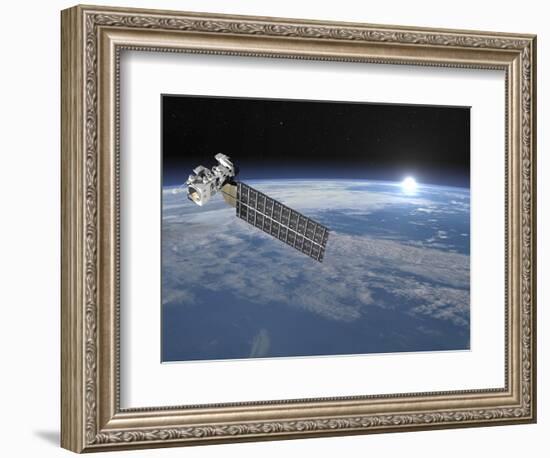 Aqua Satellite Orbiting Earth and Rising Sun-null-Framed Art Print