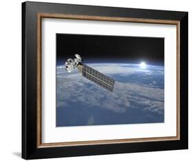 Aqua Satellite Orbiting Earth and Rising Sun-null-Framed Art Print