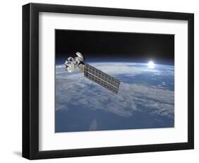 Aqua Satellite Orbiting Earth and Rising Sun-null-Framed Art Print